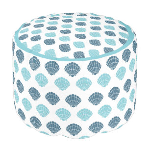 Modern Ocean Theme Blue Seashell Pattern Pouf
