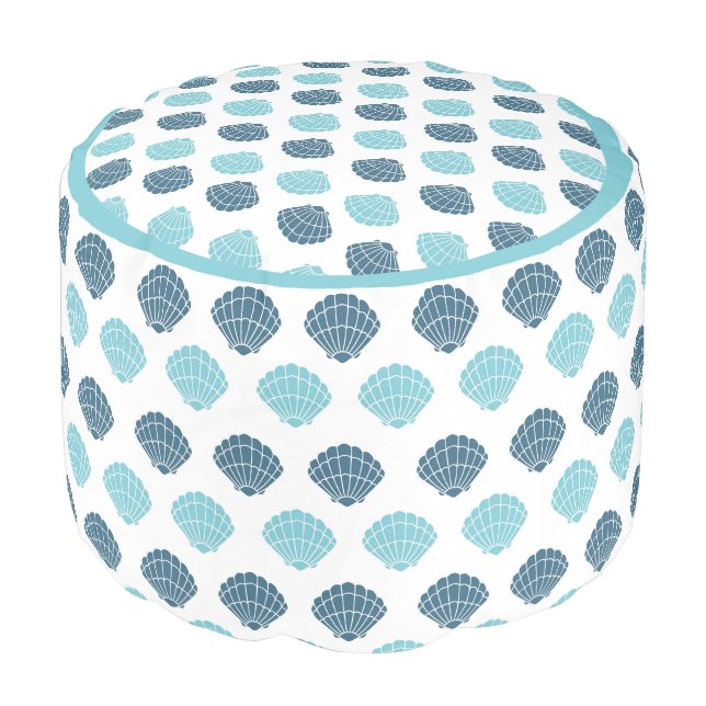 Modern Ocean Theme Blue Seashell Pattern Pouf (Angled Front)