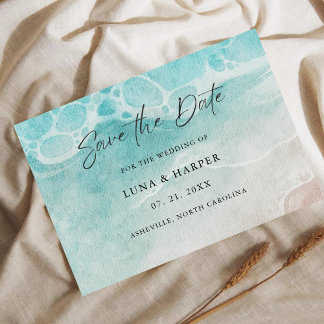 Modern Ocean Tide Watercolor Wedding Save The Date