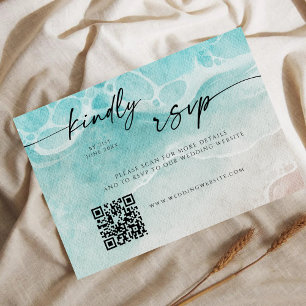 Modern Ocean Tide Wedding QR Code RSVP Card