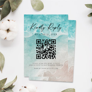 Modern Ocean Tide Wedding QR Code RSVP Card