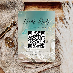 Modern Ocean Tide Wedding QR Code RSVP Card