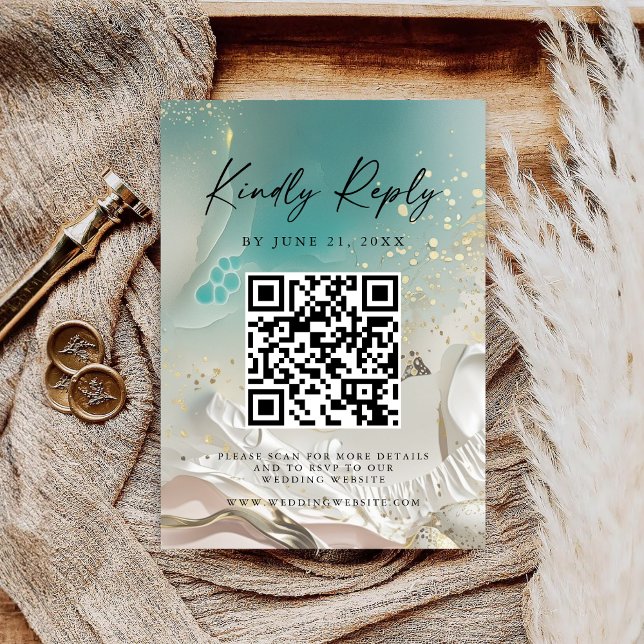 Modern Ocean Tide Wedding QR Code RSVP Card (Creator Uploaded)