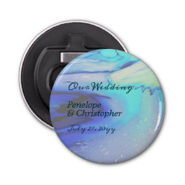 Modern Ocean Water Blue Abstract Beach Wedding Bottle Opener