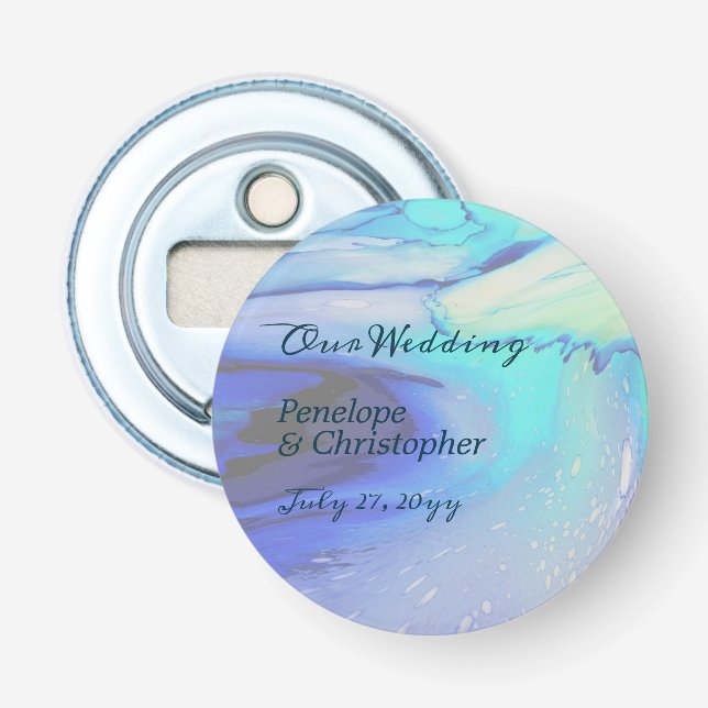 Modern Ocean Water Blue Abstract Beach Wedding  Bottle Opener (Front)