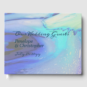 Modern Ocean Water Blue Abstract Beach Wedding Guest Book