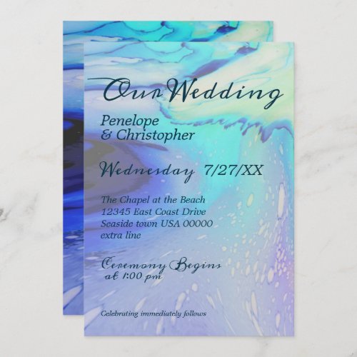 Modern Ocean Water Blue Abstract Beach Wedding   Invitation