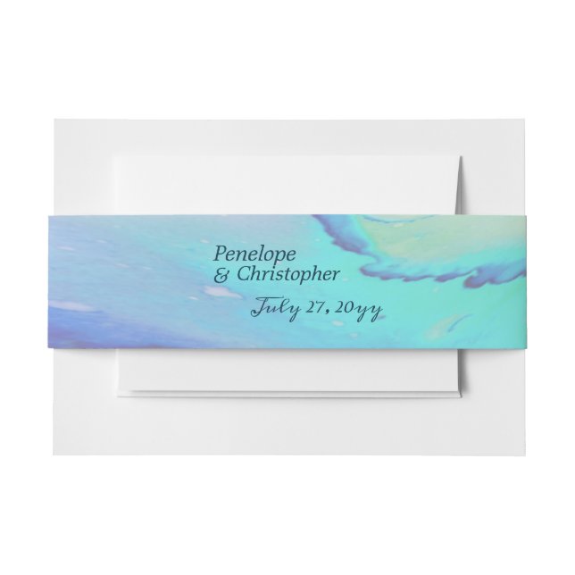 Modern Ocean Water Blue Abstract Beach Wedding  Invitation Belly Band (Front Example)