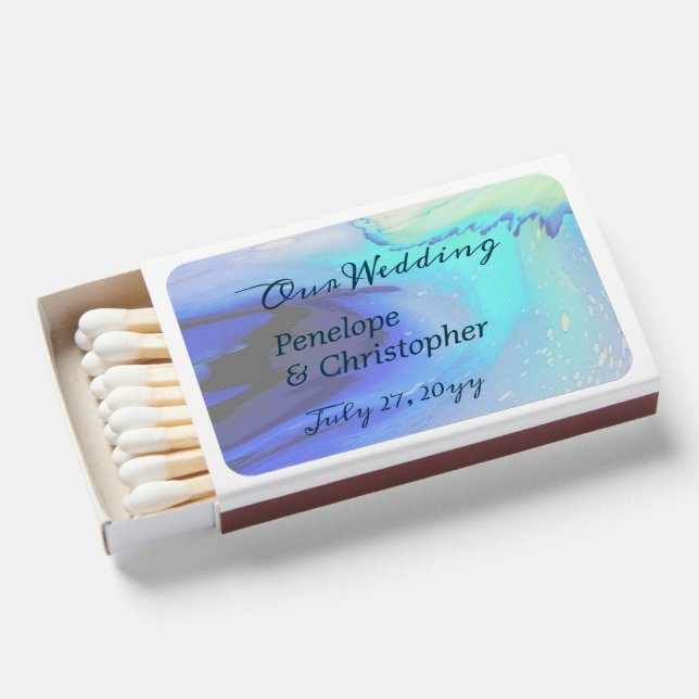 Modern Ocean Water Blue Abstract Beach Wedding  Matchboxes (Front Open)