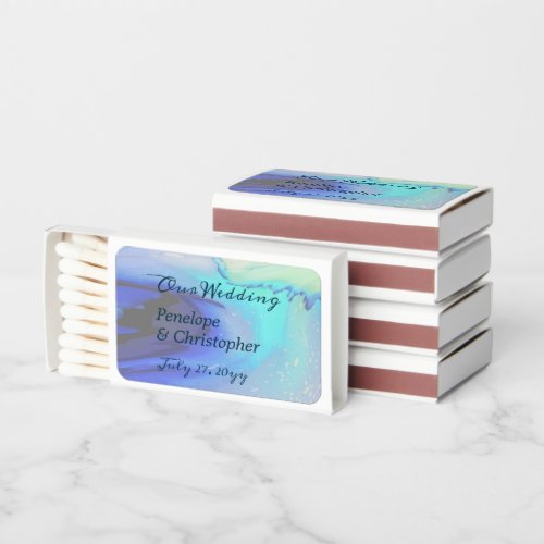 Modern Ocean Water Blue Abstract Beach Wedding  Matchboxes