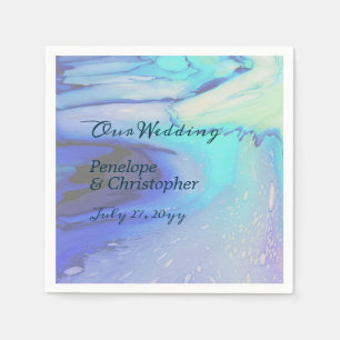 Modern Ocean Water Blue Abstract Beach Wedding Napkins
