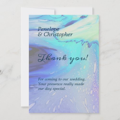 Modern Ocean Water Blue Abstract Beach Wedding   Thank You Card