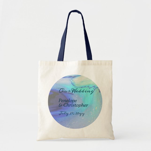 Modern Ocean Water Blue Abstract Beach Wedding  Tote Bag (Front)