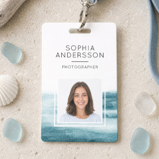 Modern Ocean Waves Photo ID Badge