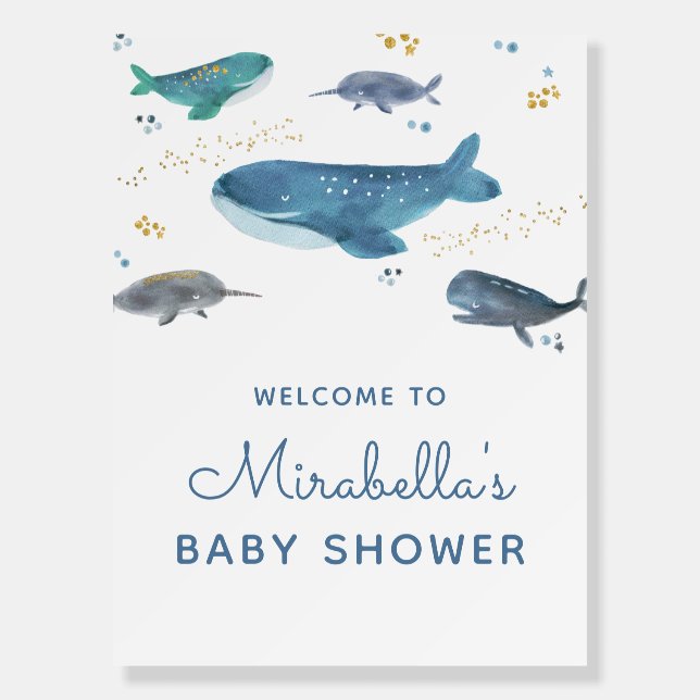 Modern Ocean Whale Baby Shower Welcome Sign (Front)