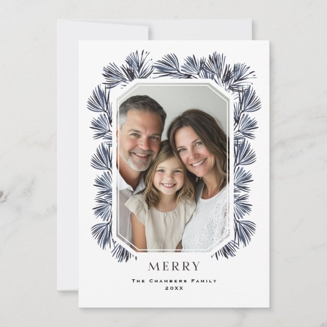 Modern Octagon Frame and Sprigs Holiday Card (Front)