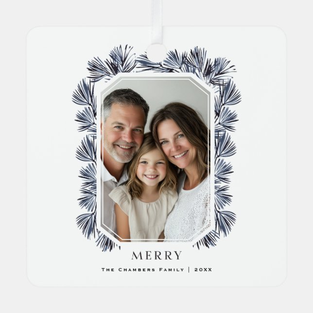 Modern Octagon Frame and Sprigs Metal Ornament (Front)