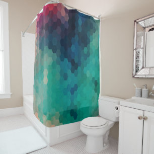 Modern Octagonal Geometric Design Green & Purple Shower Curtain