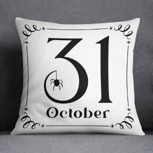 Modern October 31 Black and White Spider Throw Pillow