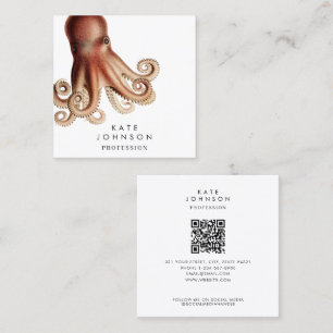Modern Octopus Coastal QR Code Social Media Square Business Card