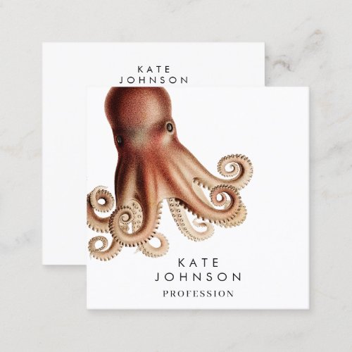 Modern Octopus Coastal QR Code Social Media Square Business Card