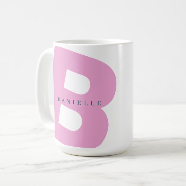 Modern Oersized Monogram Initial & First Name Coffee Mug (Front Left)