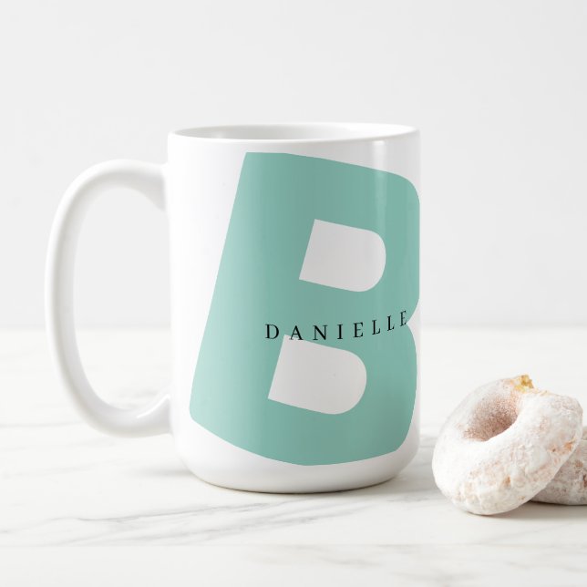 Modern Oersized Monogram Initial & First Name Coffee Mug (With Donut)