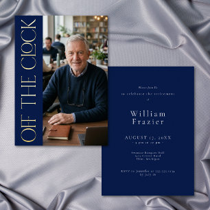 Modern Off Clock Blue Retirement Photo Party Foil Invitation