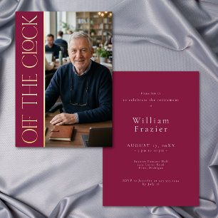 Modern Off Clock Burgundy Retirement Photo Party Foil Invitation