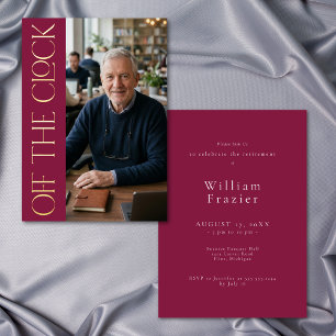 Modern Off Clock Burgundy Retirement Photo Party Foil Invitation