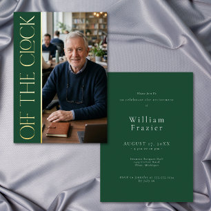 Modern Off Clock Green Retirement Photo Party Foil Invitation