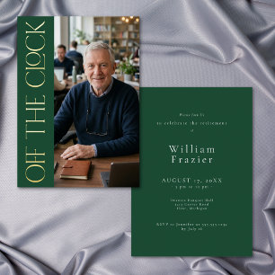 Modern Off Clock Green Retirement Photo Party Foil Invitation