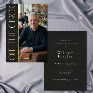 Modern Off the Clock Black Retirement Photo Party Foil Invitation
