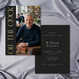 Modern Off the Clock Black Retirement Photo Party Foil Invitation