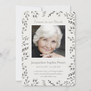Modern Off White & Grey floral Memorial Announcement