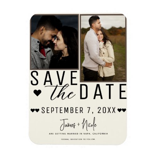 Modern Off White Save the Date 2 Photo Wedding Magnet