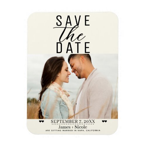 Modern Off White Save the Date Wedding Photo Magnet