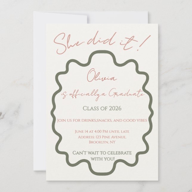 Modern Off-White She Did It Graduation Party  Inv Invitation (Front)
