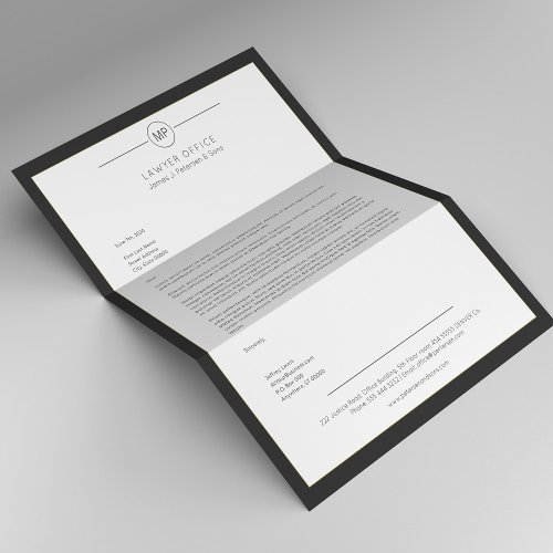 Modern office black and white monogram lawyer letterhead