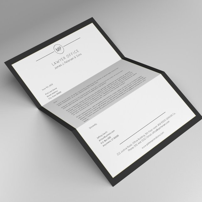 Modern office black and white monogram lawyer letterhead (Creator Uploaded)