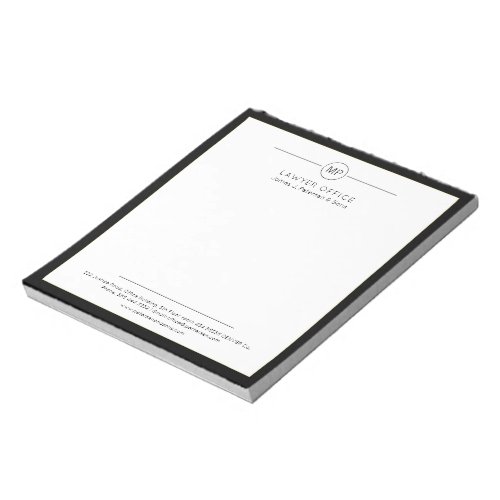 Modern office black and white monogram lawyer notepad