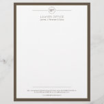 Modern office dark brown white monogram lawyer letterhead<br><div class="desc">Elegant simple lawyer letterhead template with a dark brown frame and a contemporary typography script. Personalize it with your company or business name monogram initials and with your details! Suitable for legal, notary, lawyer, attorney, advocate, tax financial or legal advisors, insurance companies, consultants, corporate managers or any other professional business...</div>