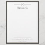 Modern office dark grey white monogram lawyer letterhead<br><div class="desc">Elegant simple lawyer letterhead template with a dark gray charcoal frame and a contemporary typography script. Personalize it with your company or business name monogram initials and with your details! Suitable for legal, notary, lawyer, attorney, advocate, tax financial or legal advisors, insurance companies, consultants, corporate managers or any other professional...</div>