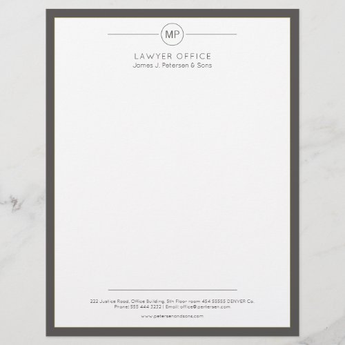 Modern office dark grey white monogram lawyer letterhead