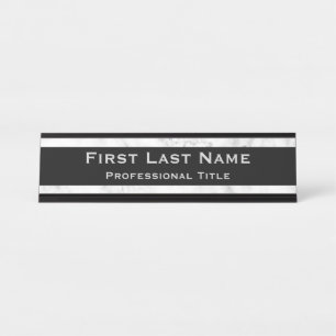 Modern Office Desk Name Plate Marble Gray & White