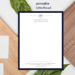 Modern office letterhead printable variant poster<br><div class="desc">Elegant simple letterhead template with a dark navy blue frame and a contemporary typography script. Digital download - when ordering,  choose your format INSTANT DOWNLOAD</div>