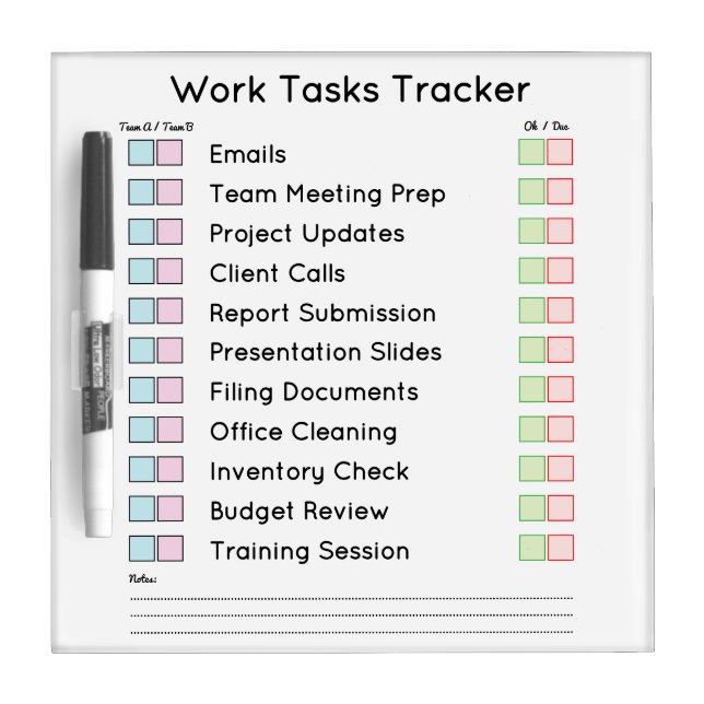 Modern Office Work Tasks Tracker Dry Erase Board (Front)