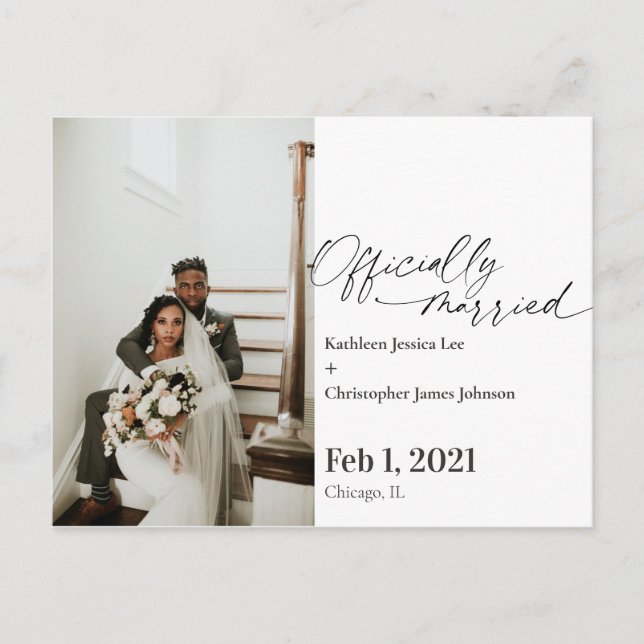 Modern Officially Married Wedding Announcement Postcard (Front)