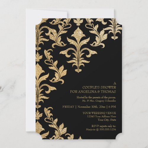 Modern Offset Damask Wedding Invitations Faux Gold