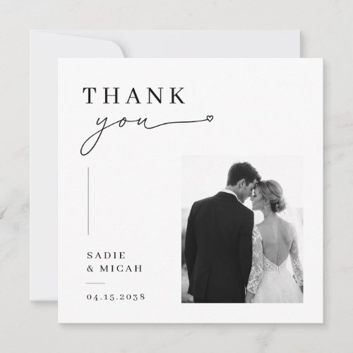 Modern Offset Photo Wedding Thank You Card